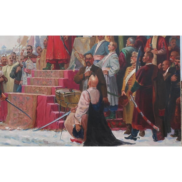 1970s Original 'Pereyaslavskaya Rada' Oil Painting: Ukrainian Cossacks, Soviet Art 1970s 123-200 For Sale - Image 5 of 6