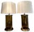 Large Glass and Patinated Brass Table Lamps, 1980s, Set of 2 For Sale