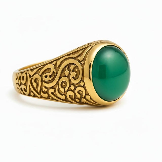 Arabic Calligraphy Green Onyx Signet Ring for Men. Diwani Calligraphy Men’s Ring Silver. Arabic Calligraphy Green Onyx...
