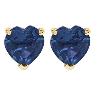 14K Yellow Gold 5MM Heart Cut Sapphire Solitaire Stud Earrings For Sale