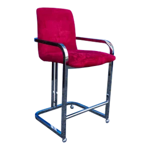 1980s Chrome Bar Stool With Red Upholstered Seat