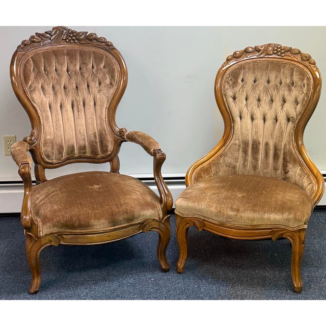 Late 19th Century Carved Victorian Walnut Parlor Chairs For Sale - Image 12 of 12
