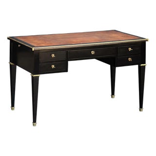 French Louis XVI Ebonized Writing Table or Desk With Embossed Leather Top For Sale