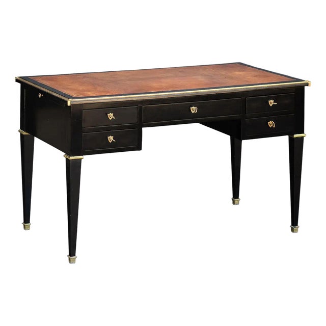French Louis XVI Ebonized Writing Table or Desk With Embossed Leather Top For Sale