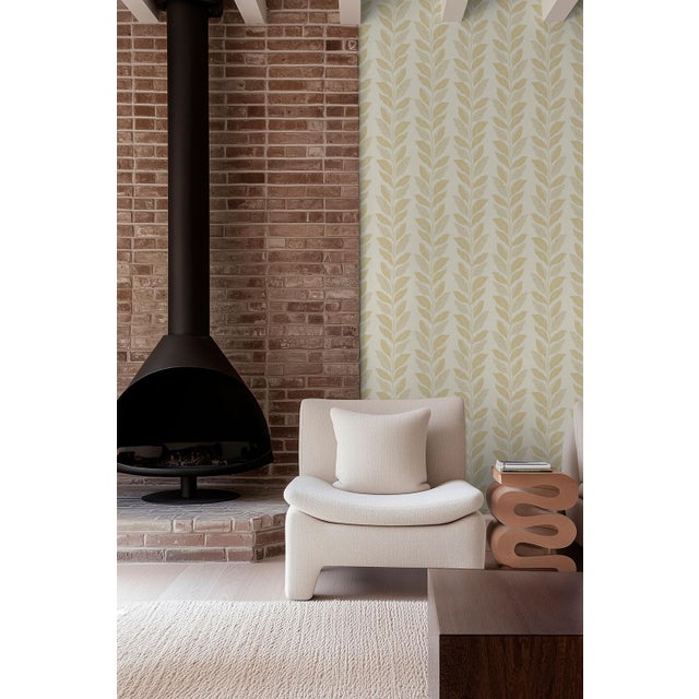 Garden Leaf Stripe Grasscloth Wallpaper by House Party | Rattan & White | 8 Yards For Sale In Charlotte - Image 6 of 7
