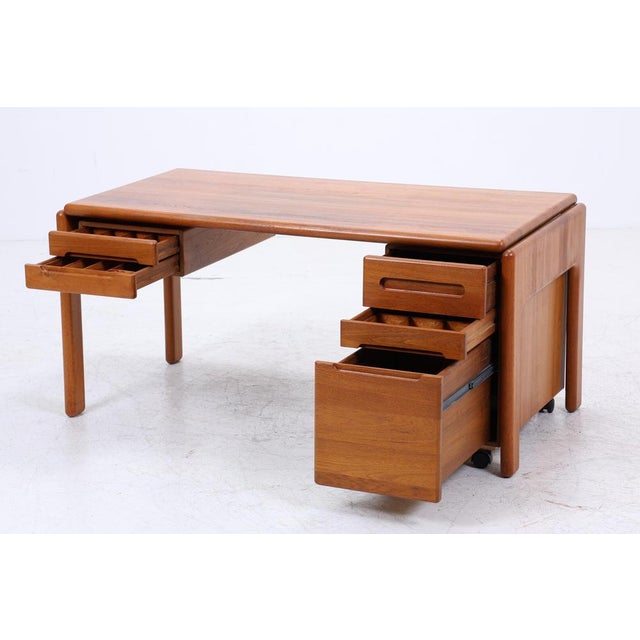 Mid-Century Wooden Desk with Drawer on Casters For Sale - Image 3 of 18