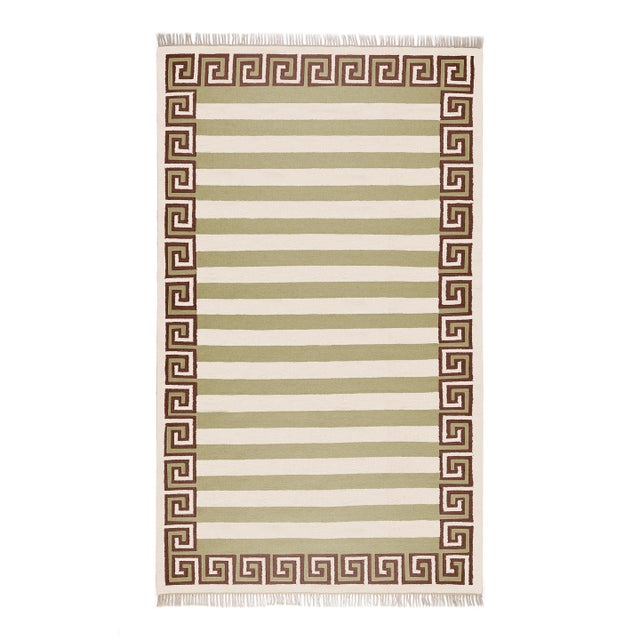 Part & Parcel Goods Wool Stripe Rug, 15' x 20', Sage, Chocolate and Eggshell For Sale