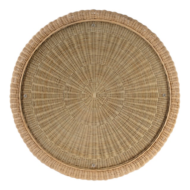 2020s Flora 40 in. W Round Rattan Scalloped Edge Coffee Table, Natural Rattan For Sale - Image 5 of 6