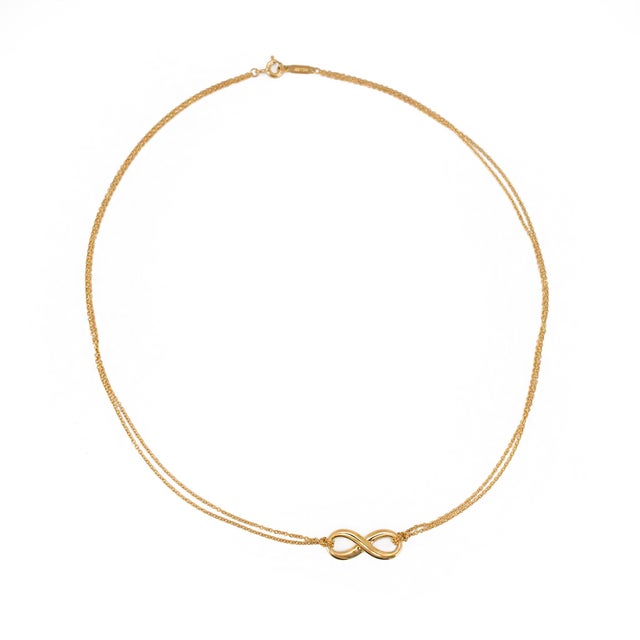 Tiffany and Co. Tiffany & Co. Infinity Double Chain 18k Yellow Gold Chocker Pendant Necklace For Sale - Image 4 of 8