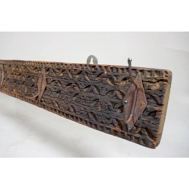 Antique Wood Handcarved Wall Coat Rack, 1890s For Sale - Image 3 of 13