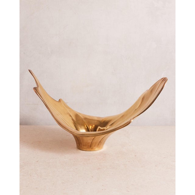 1970s Large Brass Low Bowl or Vase For Sale - Image 12 of 18