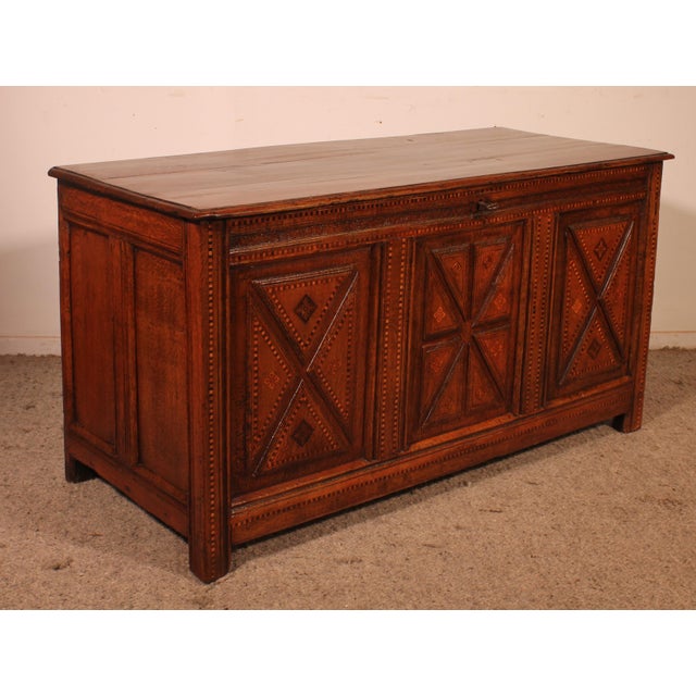 Antique Oak Chest with Inlays For Sale - Image 9 of 14