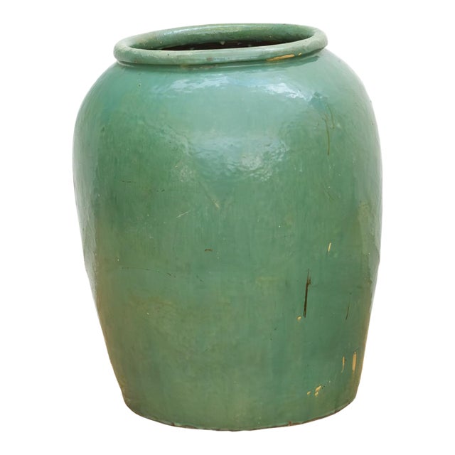 Tall Martaban Jar With Green Glazed Finish For Sale