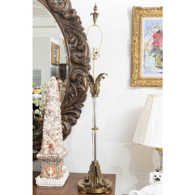 Metal Mid 20th Century Tall Crystal & Brass Lamps With Brown Shades - a Pair For Sale - Image 7 of 8