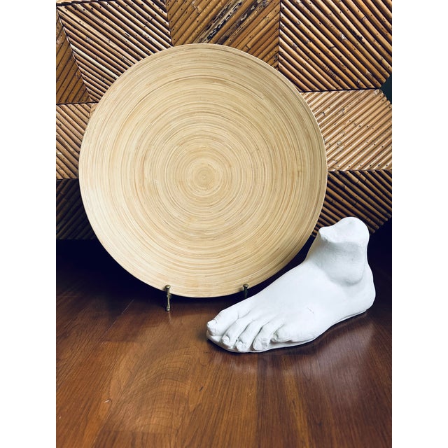 Tan Vintage 17.75” Diameter Coiled Bamboo Shallow Bowl / Plate on Plinth For Sale - Image 8 of 12
