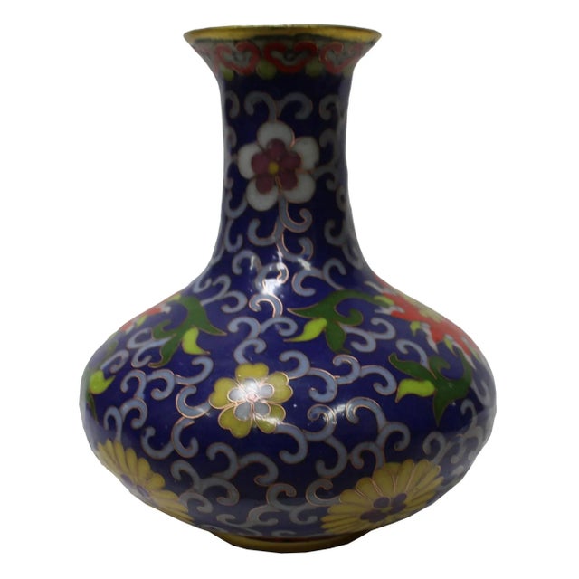 Chinese Metal Purple Blue Enamel Cloisonne Vase Shape Figure For Sale - Image 4 of 6