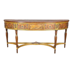 Extremely Large Satinwood Adams Painted Decorated Demilune Console Sideboard