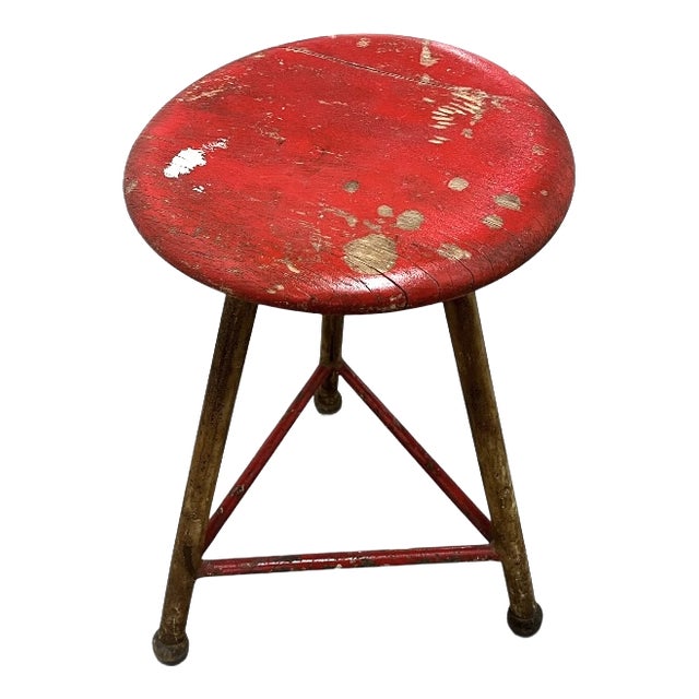 Early 20th Century Brutalist Workshop Stool in Steel and Wood, Germany For Sale