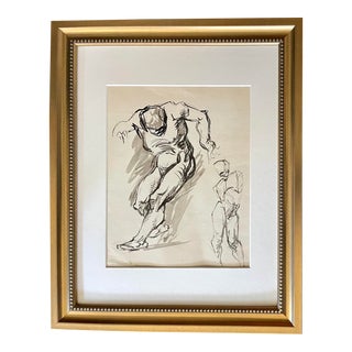 Mid Century Pen and Ink Figure Study Drawing on Paper For Sale