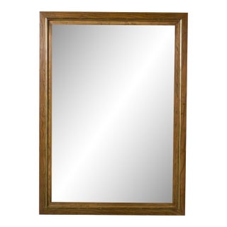 1974 Modern Wall Mirror by Thomasville Rectangular Oak Frame With Brass Plated Detail For Sale