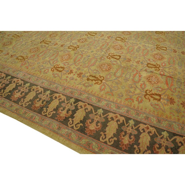 Late 19th Century 1890s Tan Camel Foliate Antique Indian Amritsar Rug 11'9" X 19'6" Knotted Pile Wool Carpet For Sale - Image 5 of 6