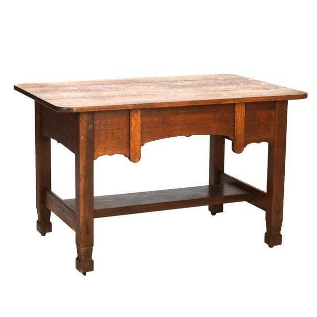 Antique Stickley Brothers Three Drawer Oak Library Table Desk C1920 For Sale - Image 14 of 18
