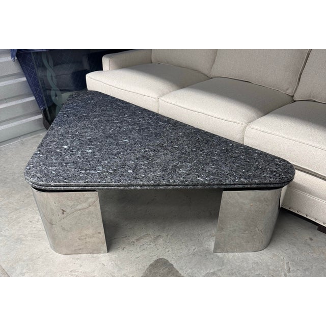 Charcoal Mid Century Modern Chrome and Specimen Granite Coffee Table Probably Custom Breuton For Sale - Image 8 of 8