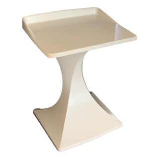 Italian Mid 20th Century Pedestal Side Table in Antique White with Wheels For Sale