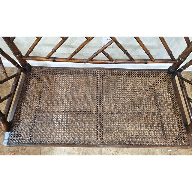 Wood Mid 20th Century Chinese Chippendale Faux Bamboo Bench For Sale - Image 7 of 8