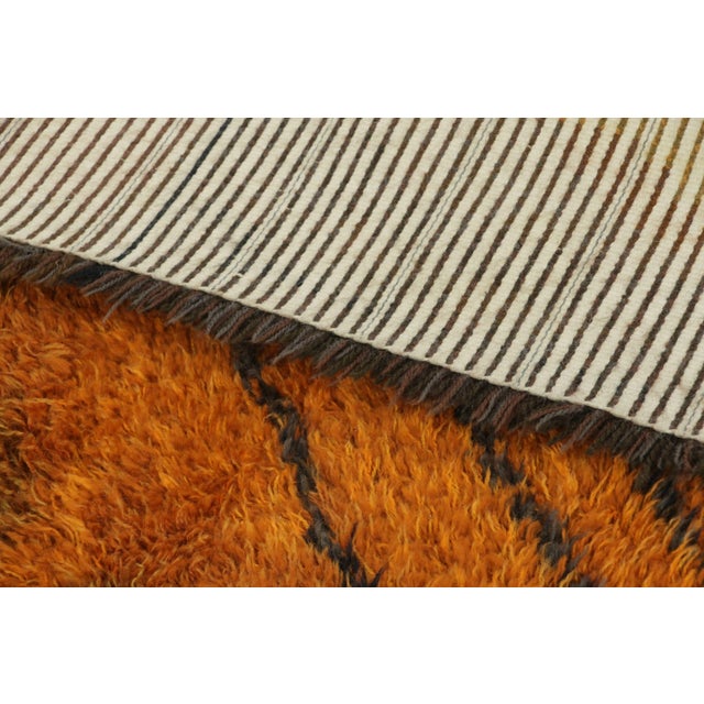 Textile Vintage Swedish Rya Rug With Brown and Orange Geometric Pattern - Rug & Kilim For Sale - Image 7 of 7