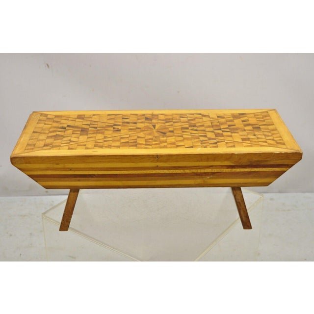 Mid 20th Century Vintage Folk Art Marquetry Inlay Footstool Ottoman ...
