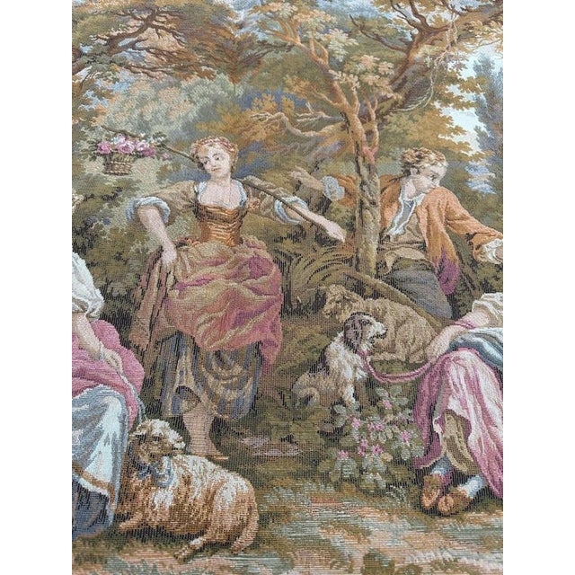 Vintage French Jacquard Tapestry with Pastoral Loves Motif in the style of Aubusson, 1960s For Sale - Image 16 of 18