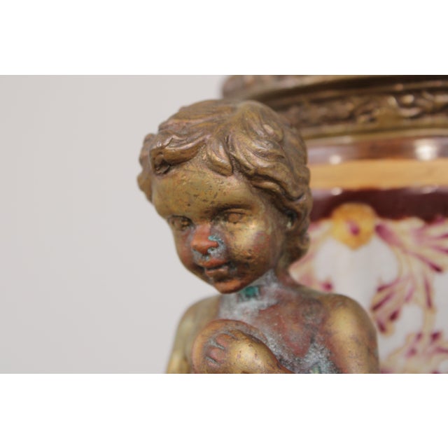 Pair Castilian Porcelain & Bronze French Style Lidded Urns For Sale - Image 10 of 18