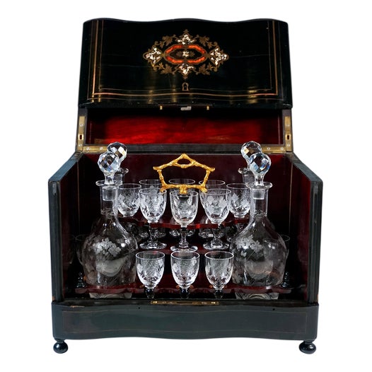French Napoleon III Cave a Liqueur Travel Bar, 1870s-1880s, Set of 21 For Sale