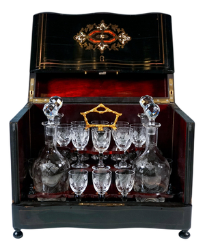 French Napoleon III Cave a Liqueur Travel Bar, 1870s-1880s, Set of 21