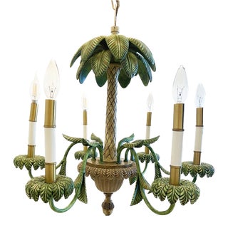 Vintage 1980s Hollywood Regency Style Faux Bamboo Palm Tree Chandelier For Sale