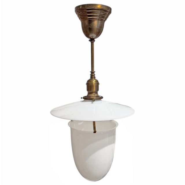 Art Deco Early 20th Century American Milk Glass Pendant Light Fixture For Sale - Image 3 of 12