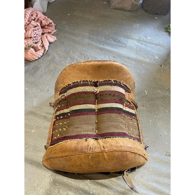 Textile Vintage Antique Leather Camel Saddle – Textile Detail Decor Piece For Sale - Image 7 of 10