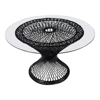 Spun Fiberglass Round Dining Table With Glass Top For Sale