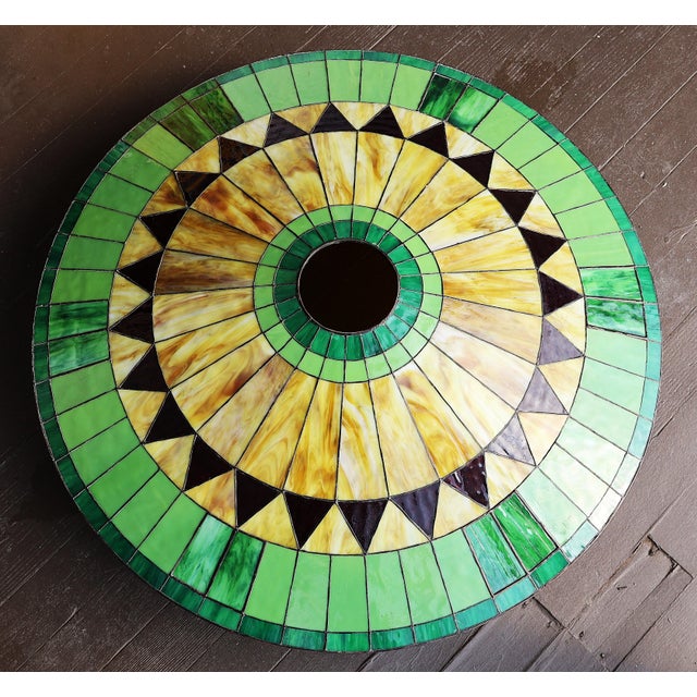 1930s 1930s Tiffany / Handel Era Large 33 Inch Diameter Geometric Leaded Stain Glass Shade - Colorful For Sale - Image 5 of 10
