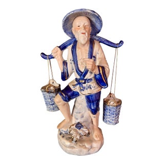Large Vintage Chinese Fisherman Figurine For Sale