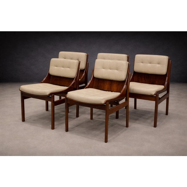 Brazilian Modern Set of Five Rosewood & Leather Dining Chairs, Jorge Zalszupin, Brazil, 1960s For Sale - Image 11 of 14
