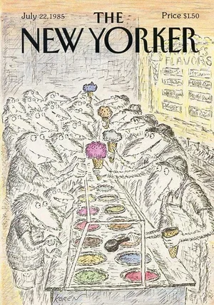 1985 New Yorker Magazine Cover, July 22 (Ed Koren), Original Vintage Cover, Ice Cream