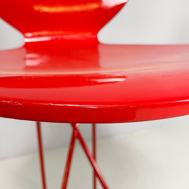 Italian Modern Bar Stools in Wood and Red Metal, 1980s, Set of 3 For Sale - Image 13 of 18