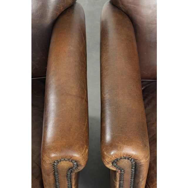 Brown Club Chairs in Sheepskin Leather, Set of 2 For Sale - Image 8 of 14