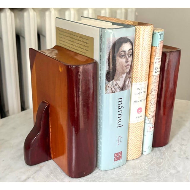 Charming solid wood bookends in the shape of books. Varnished in a high gloss finish. I ship quickly and conscientiously....