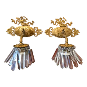 Antique Cherub Putti Cupid Gilt Ormolu Bronze Sconces - a Pair
