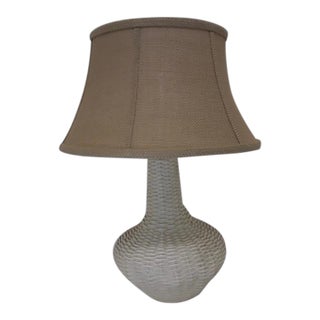 Vintage Baskeweave Ceramic Lamp by Edward Zajac With Fabric Shade For Sale