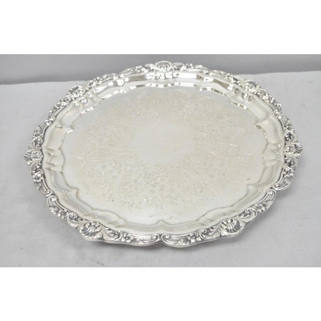 Vintage Poole Silver 3209 Victorian Style 12" Round Silver Plated Salver Platter Tray. Circa Mid 20th Century....