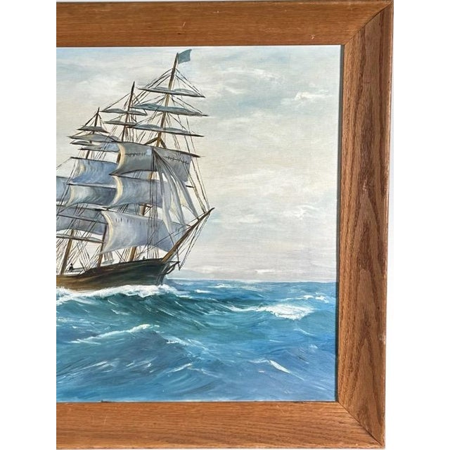 Vintage Mid Century Maritime Clipper Ship Framed Original Seascape Oil Painting For Sale - Image 4 of 13